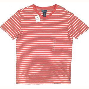 NEW Vintage Polo Ralph Lauren T Shirt! Salmon Pinkish Red & Creme Striped V Neck